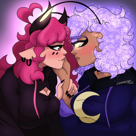 A piece of my partner and I's sonas celebrating our 1-year anniversary (2023)